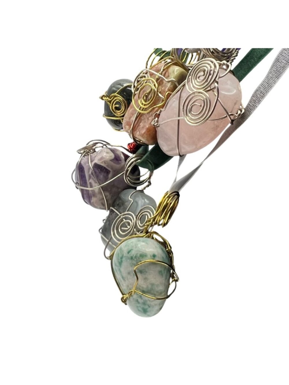 Wire Wrapped Crystal Pendant Necklaces Lot 6 Amethyst Rose Quartz Agate Healing - Picture 4 of 12